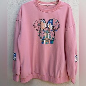 Mickey Mouse Pink Graphic Castle Sweatshirt - Women Sweater